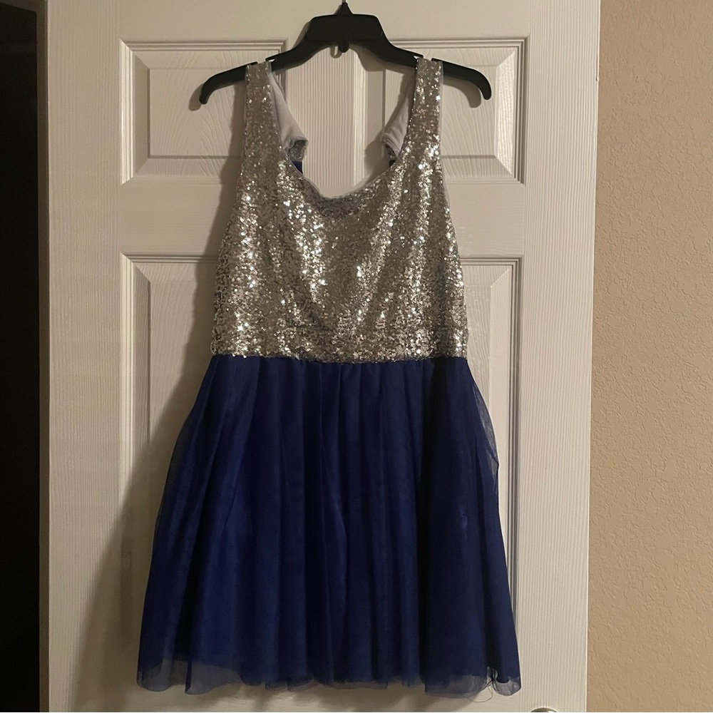 Royal blue and silver sequined homecoming dress / prom dress